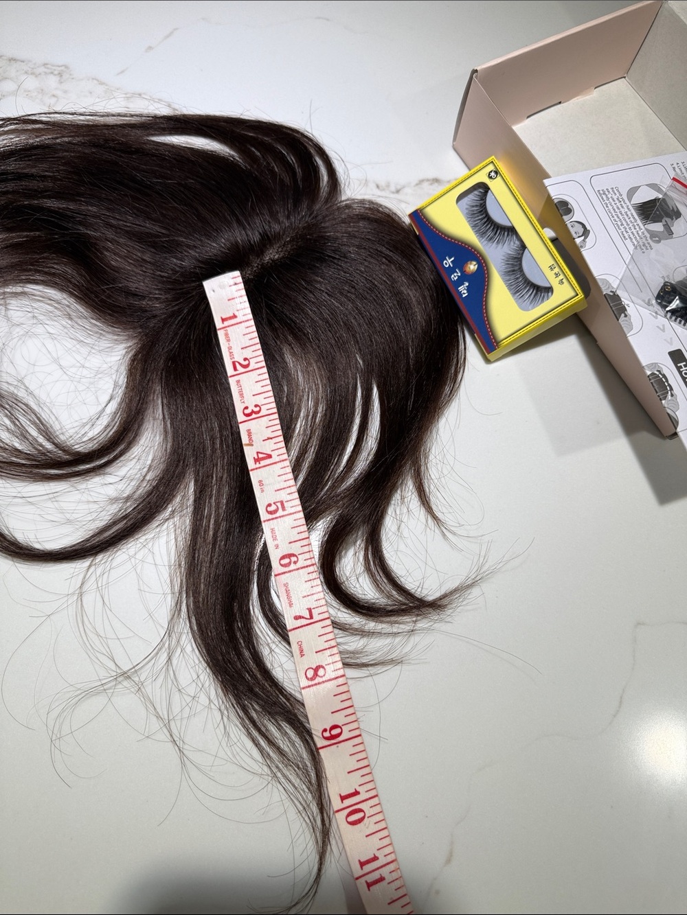 💯% 10” HUMAN HAIR Topper with Eyelashes and Wear/Care Instructions in Dark Brown - Picture 8 of 11